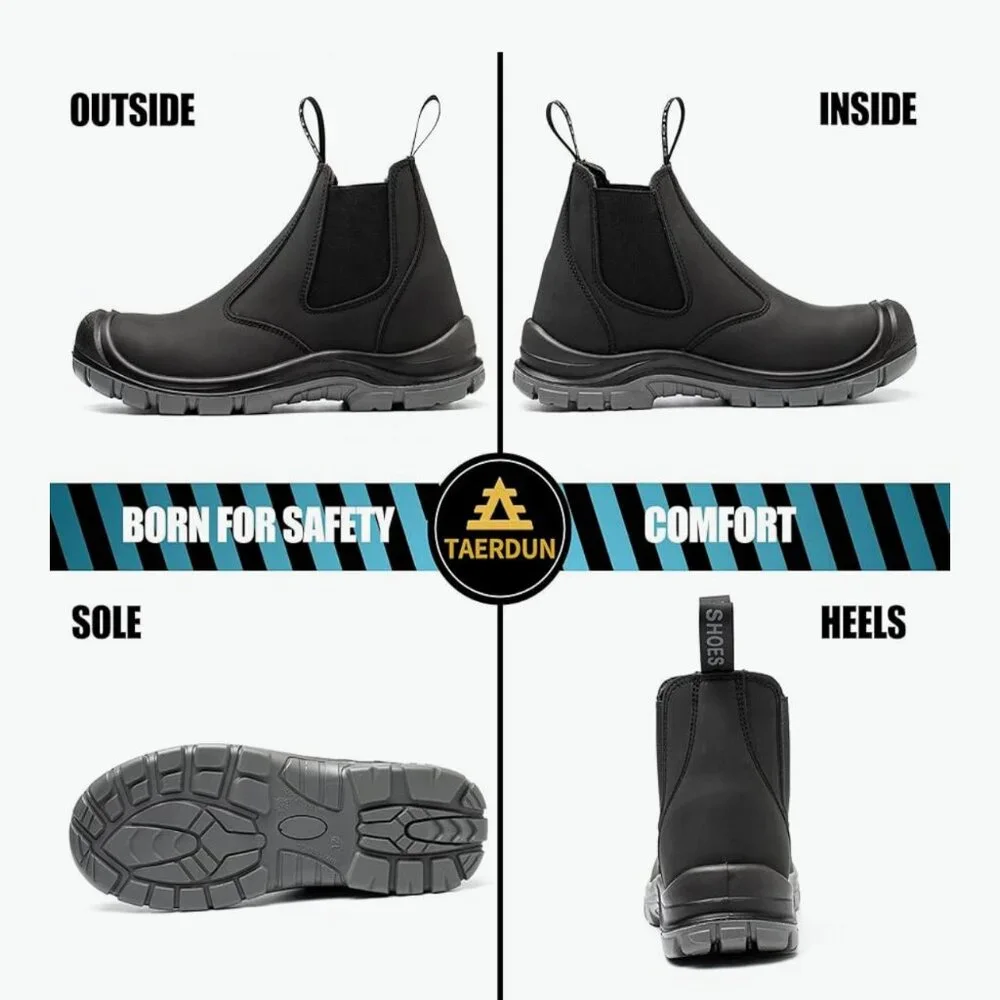 TAERDUN Safety Chelsea Work Boots Men’s 7.5 Black Slip/Oil Resistant Steel-Toe - Picture 3 of 8